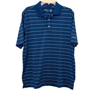 Walter Hagen Mens Royal Blue & White Striped Golf Polo Shirt - Size Large